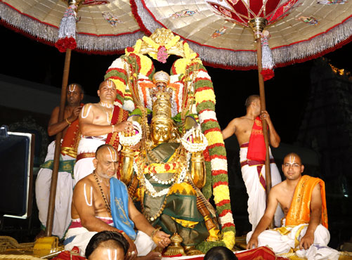 Lord Malayappa Swamy riding Garuda Vahanam