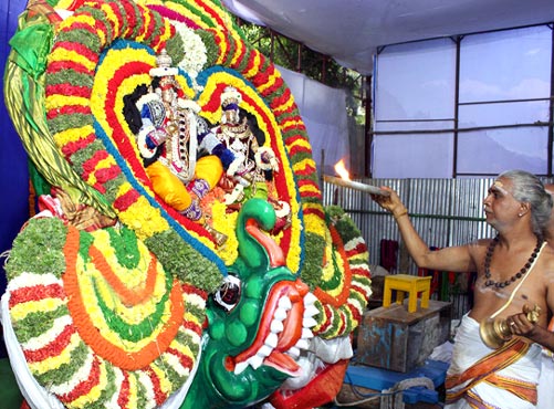 Lord Pasupathi rides on Makara Vahanam