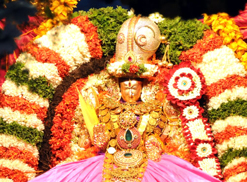 Goddess Padmavati decked up during Teppotsavams